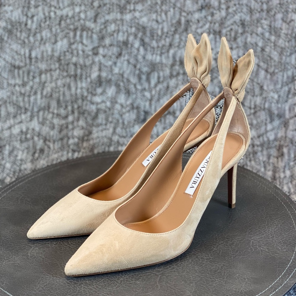 Aquazzura Bow Tie Pump 85mm Heels Nude Size 37 - Picture 5 of 15